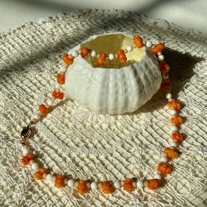 Orange Coral Flower Beaded Necklace