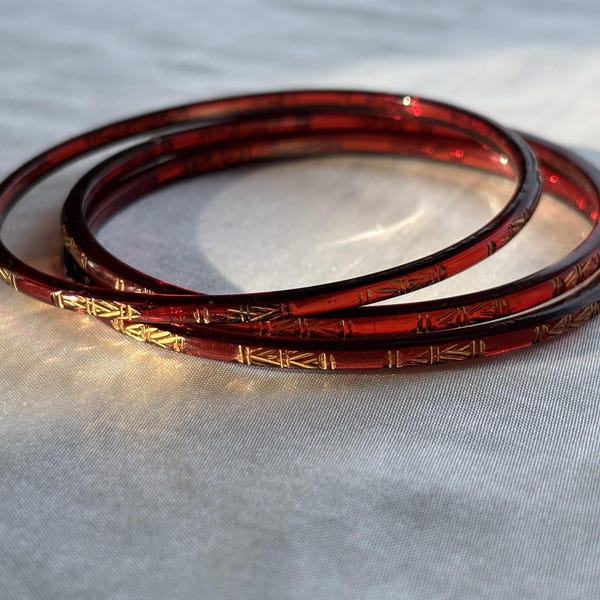 Vintage Red and Gold Czech Bangles