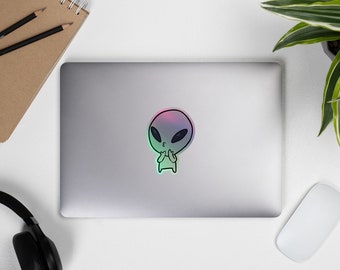 Little Alien UFO UAP Extraterrestrial Holographic Sticker