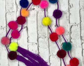 Pom pom Garland, 5FT Mexican Pompom Garlands with Tassels, Boho Decor, Rainbow classroom Decor, Christmas decor,  Mexican Party