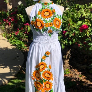 Embroidered Halter Dress, Mexican embroidered Dress, Western Dress.