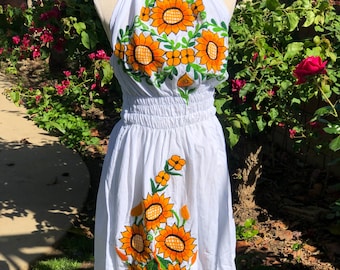 Embroidered Halter Dress, Mexican embroidered Dress, Western Dress.