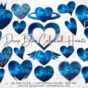 Deep Blue Celestial Heart Clipart / Uso comercial / PNG de alta resolución