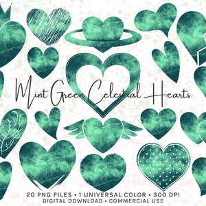Clipart Cuore Celeste Verde Menta / Uso Commerciale / PNG ad alta risoluzione