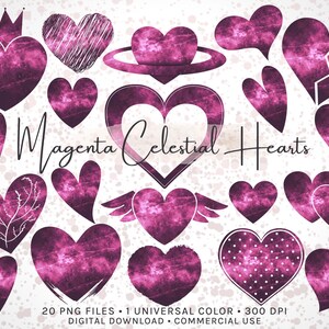 Magenta Celestial Heart Clipart / Uso comercial / PNG de alta resolución