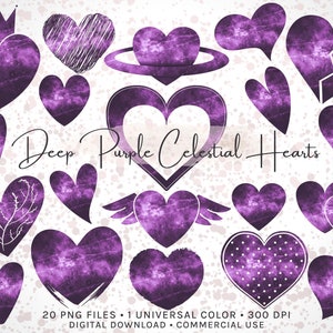 Deep Purple Celestial Heart Clipart / Uso comercial / PNG de alta resolución