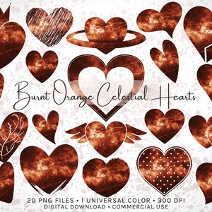 Clipart Cuore Celeste Arancione Bruciato / Uso Commerciale / PNG ad alta risoluzione / Rame