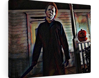 Halloween Homecoming on canvas - horror movie painting, horror wall art, Halloween art, creepy art, Michael Myers