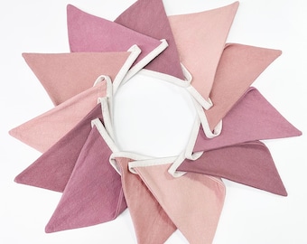 2Pack Dusty Pink Banner, Nursery Bunting, Double Sided Fabric Pennant Garland,  Kids Girls Baby Triangle Flag Party Decor -Total 24pcs Flags