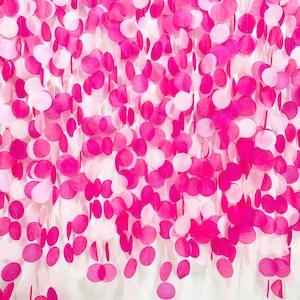 Hot Pink Party Big Circle Dots Backdrop Garland Tissue Paper Hanging Curtain Streamer for Birthday Bachelorette Engagement Party