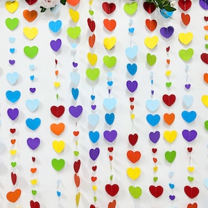 Heart Garland,Rainbow Heart Garland,Colorful Hanging Heart Banner,Valentines Day Decor,Multicolor Heart Backdrop,Paper Heart Garland Decor