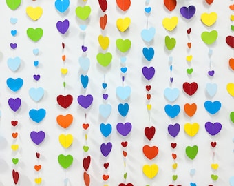 Heart Garland,Rainbow Heart Garland,Colorful Hanging Heart Banner,Valentines Day Decor,Multicolor Heart Backdrop,Paper Heart Garland Decor