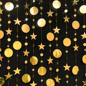 Gold Star Garland Kit Metallic Glitter Big Paper Circle Garland Bunting Banner for Birthday Wedding New Year Party Kids Nursery Decoration