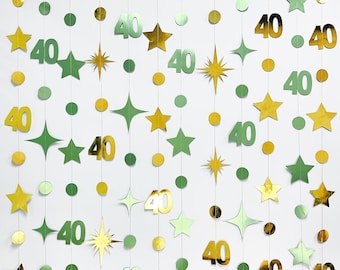 40th Birthday Party Decoration, 40th Birthday Sage Green Gold Garland,40th Party Decor,40th Party Supplies,40th Anniversary Streamer Banner