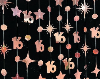 16th Birthday Party Decoration, 16th Birthday Rose Gold Garland,16th Party Decorations,16th Party Supplies,16th Anniversary Streamer Banner