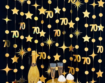 70th Birthday Party Decoration, 70th Birthday Gold Garland,70th Party Decorations,70th Party Supplies,70th Anniversary Streamer Banner