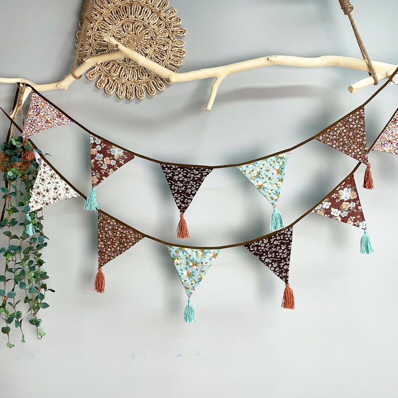 Boho Floral Tassel Banner, Bohemian Fabric Bunting,fabric Pennant