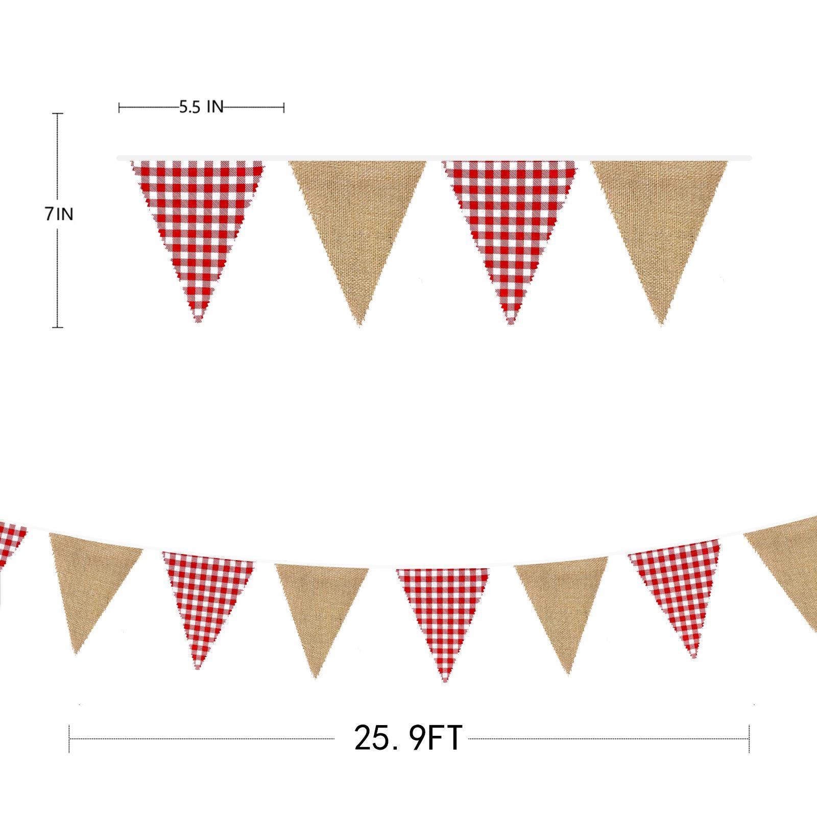 26ft Red Plaid Burlap Banner, Red Checkered Pennant Triangle Flag ...