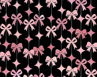 Pink Bow Birthday Party Decoration,Pink Glitter Paper Star Bow Garland Party Decorations,Coquette Anniversary Streamer Banner Party Supplies