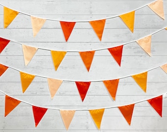 Fall Banner, Thanksgiving Banner, Fabric Garland, Triangle Gradient Pennant, Orange Autumn Flag Bunting, Outdoor Garden Hanging Decor