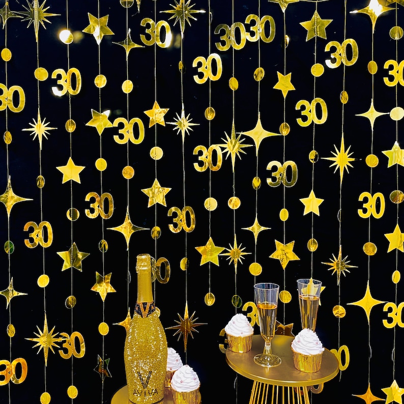 30th Birthday Party Decoration, 30th Birthday Gold Garland,30th Party Decorations,30th Party Supplies,30th Anniversary Streamer Banner Gold