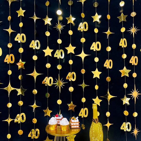 40th Birthday Party Decoration, 40th Birthday Gold Garland,40th Party Decorations,40th Party Supplies,40th Anniversary Streamer Banner
