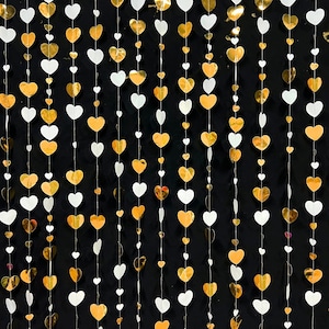 Heart Garland,White Gold Heart Garland,Hanging Heart Banner,Valentines Day Decoration,Heart Backdrop,Paper Heart Garland,Engagement Decor