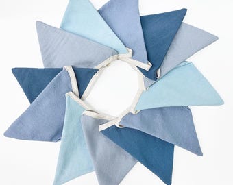 2Pack Grey Blue Banner, Nursery Bunting, Double Sided Fabric Pennant Garland,  Kids Boys Baby Triangle Flag Party Decor -Total 24pcs Flags