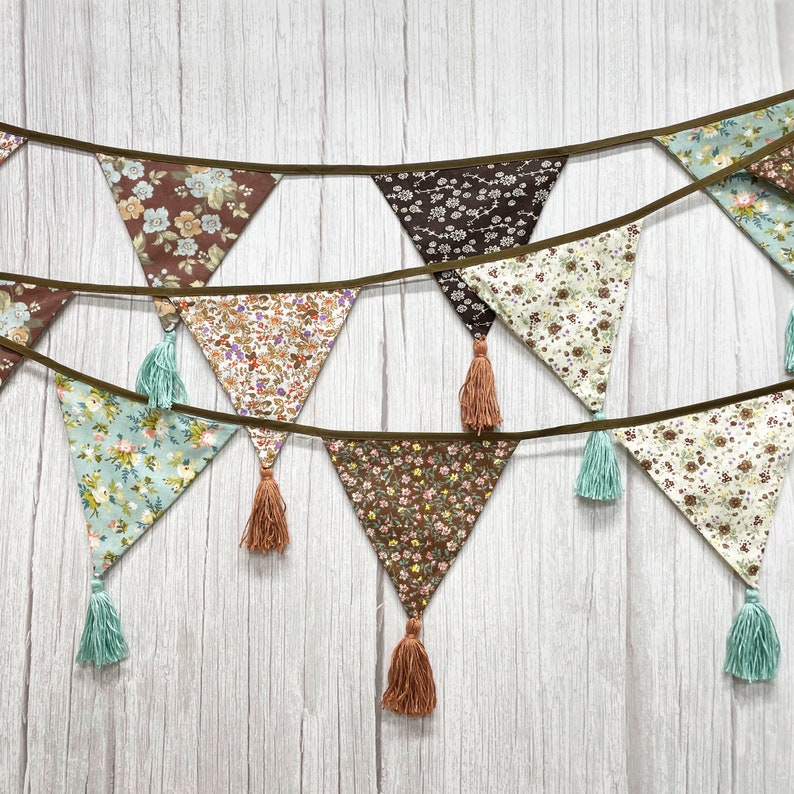Boho Floral Tassel Banner, Bohemian Fabric Bunting,fabric Pennant