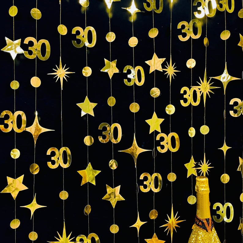 30th Birthday Party Decoration, 30th Birthday Gold Garland,30th Party Decorations,30th Party Supplies,30th Anniversary Streamer Banner image 5