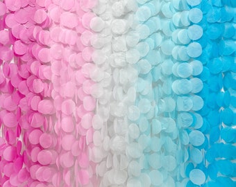 Ombre Pink and Blue Big Circle Dot Backdrop Garland Tissue Paper Polka Dot Hanging Streamer for Baby Shower Birthday Gender Reveal Party