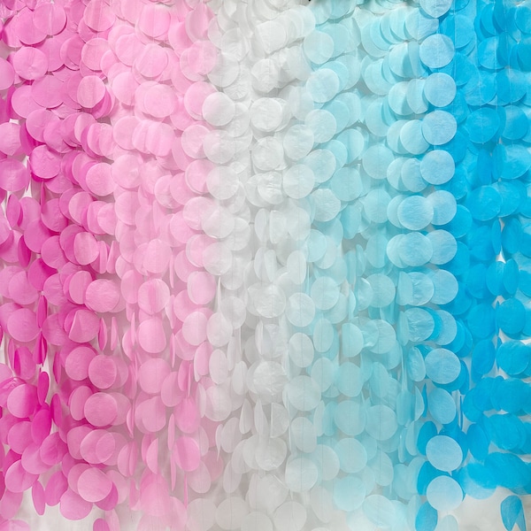 Ombre Pink and Blue Big Circle Dot Backdrop Garland Tissue Paper Polka Dot Hanging Streamer for Baby Shower Birthday Gender Reveal Party