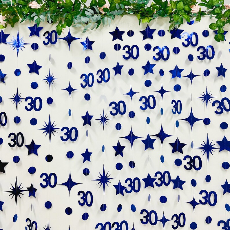 30th Birthday Party Decoration, 30th Birthday Gold Garland,30th Party Decorations,30th Party Supplies,30th Anniversary Streamer Banner Blue