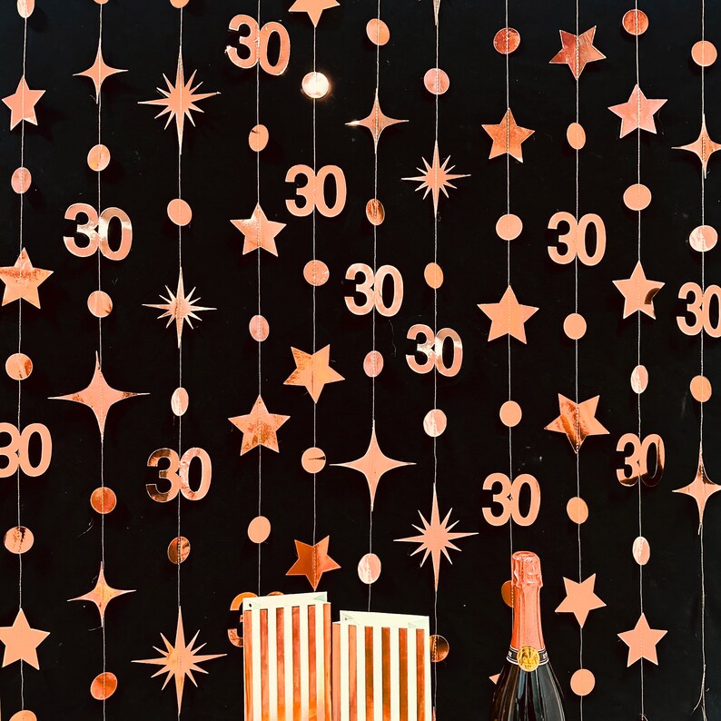30th Birthday Party Decoration, 30th Birthday Gold Garland,30th Party Decorations,30th Party Supplies,30th Anniversary Streamer Banner Rose gold