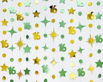 16th Birthday Party Decoration, 16th Birthday Sage Green Gold Garland,16th Party Decor,16th Party Supplies,16th Anniversary Streamer Banner