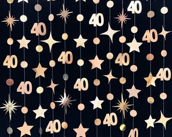 40th Birthday Party Decoration, 40th Birthday Champagne Gold Garland,40th Party Decor,40th Party Supplies,40th Anniversary Streamer Banner