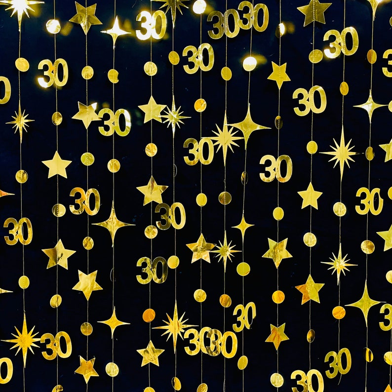 30th Birthday Party Decoration, 30th Birthday Gold Garland,30th Party Decorations,30th Party Supplies,30th Anniversary Streamer Banner image 6