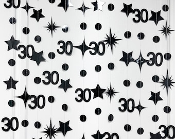 30th Birthday Party Decoration, 30th Birthday Black Garland,30th Party Decorations,30th Party Supplies,30th Anniversary Streamer Banner