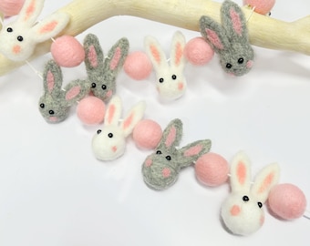 Easter Garland,Wool Felt Bunny Garland,Pom Pom Garland,Easter Banner,Bunny Banner,Rabbit Garland,Bunny Garland for Baby Shower,Nursery Decor