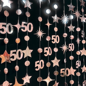 50th Birthday Party Decoration, 50th Birthday Rose Gold Garland,50th Party Decorations,50th Party Supplies,50th Anniversary Streamer Banner