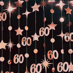 60th Birthday Party Decoration, 60th Birthday Rose Gold Garland,60th Party Decorations,60th Party Supplies,60th Anniversary Streamer Banner