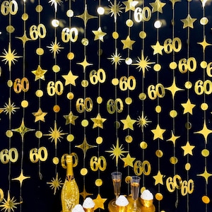 60th Birthday Party Decoration, 60th Birthday Gold Garland,60th Party Decorations,60th Party Supplies,60th Anniversary Streamer Banner