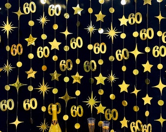 60th Birthday Party Decoration, 60th Birthday Gold Garland,60th Party Decorations,60th Party Supplies,60th Anniversary Streamer Banner