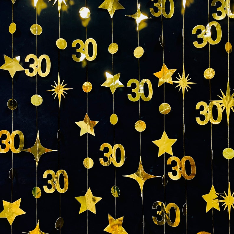 30th Birthday Party Decoration, 30th Birthday Gold Garland,30th Party Decorations,30th Party Supplies,30th Anniversary Streamer Banner image 3
