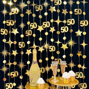 50th Birthday Party Decoration, 50th Birthday Gold Garland,50th Party Decorations,50th Party Supplies,50th Anniversary Streamer Banner