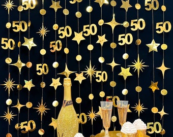 50th Birthday Party Decoration, 50th Birthday Gold Garland,50th Party Decorations,50th Party Supplies,50th Anniversary Streamer Banner