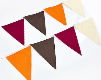 32ft Burgundy Orange Brown Fall Banner, Thanksgiving Bunting, Fabric Pennant Garland,  Autumn Harvest Triangle Flag Banner Party Decor