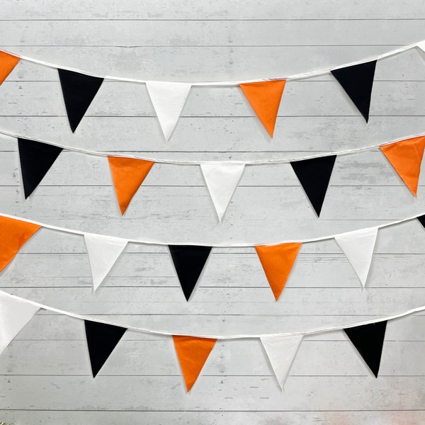 Thanksgiving Banner, 32.8Ft Fall Halloween Orange Black White Fabric Triangle Flag Pennant Bunting Garland for Home Outdoor Party