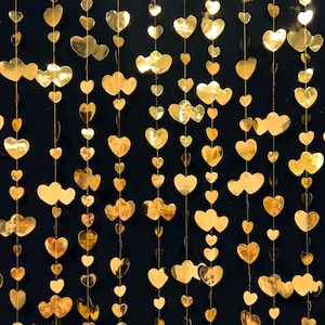 Heart Garland,Gold Heart Garland,Metallic Hanging Heart Banner,Valentines Day Decoration,Heart Backdrop,Paper Heart Garland Decoration