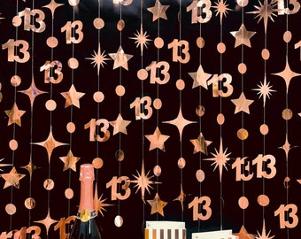 13th Birthday Party Decoration, 13th Birthday Rose Gold Garland,13th Party Decorations,13th Party Supplies,13th Anniversary Streamer Banner